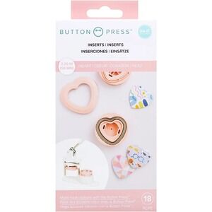 NEW We R Memory Keepers Button Press Heart Inserts 2.25 Inch 18pc Kit 661072 NEW